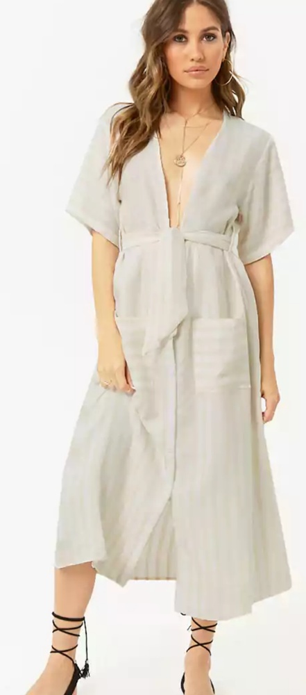 Striped Button-Front Midi Boho Dress Forever 21